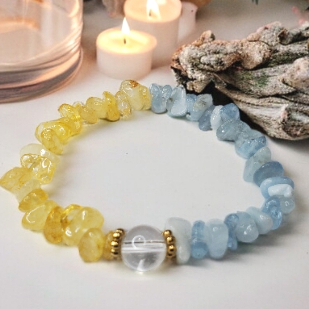Gorgeous Citrine & Aquamarine Crystal Chip Bracelet